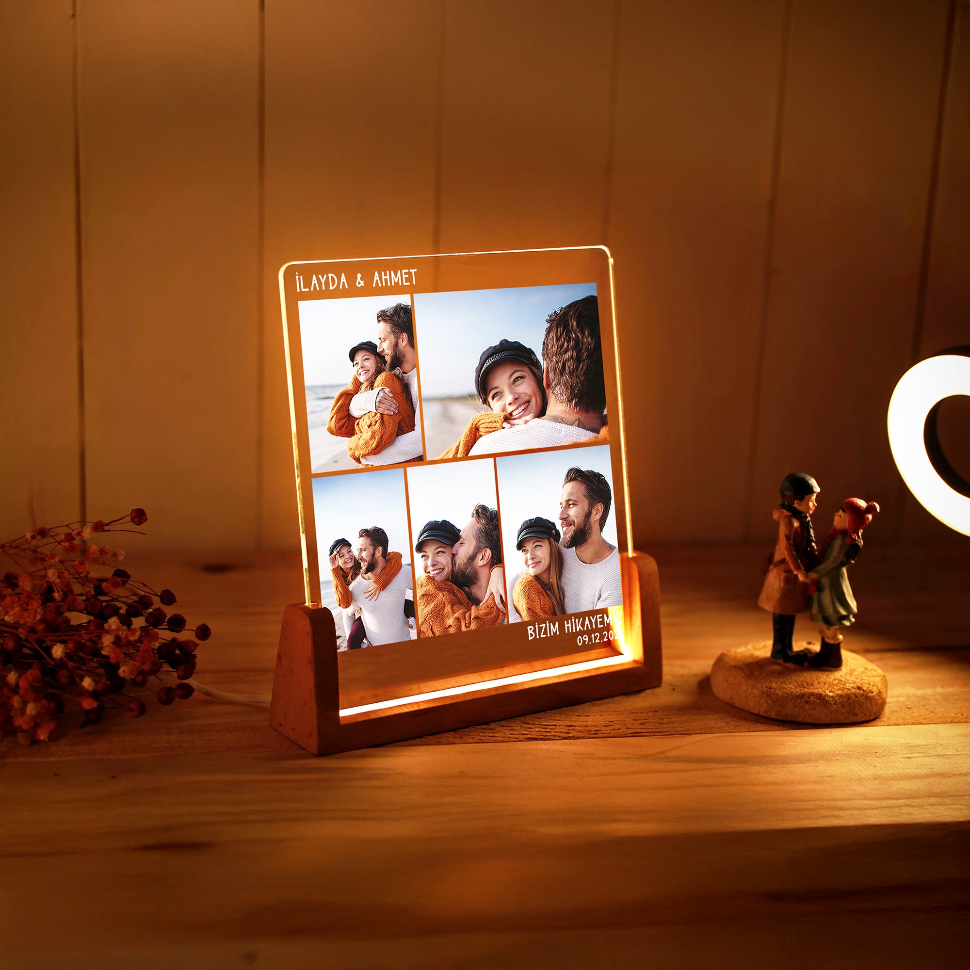KİŞİYE ÖZEL &quot;BİZİM HİKAYEMİZ&quot; TEMALI ÇİFT FOTOĞRAF GECE LAMBASI