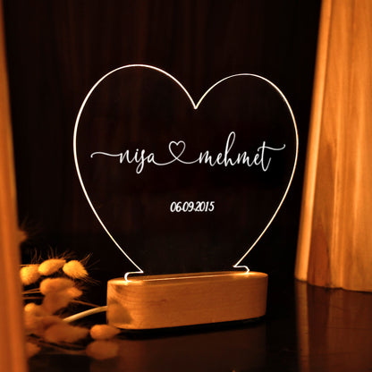 KİŞİYE ÖZEL KALP LED GECE LAMBASI