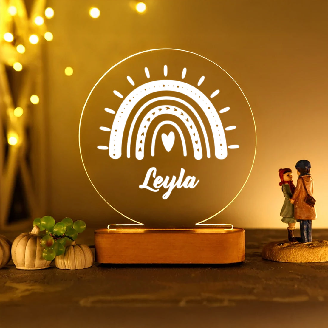 KİŞİYE ÖZEL GÖKKUŞAĞI DESENLİ YUVARLAK LED AKRİLİK GECE LAMBASI