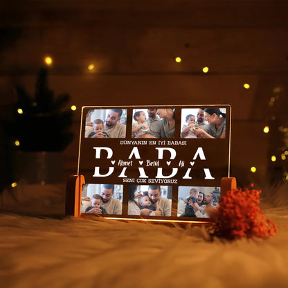 KİŞİYE ÖZEL &quot;BABA&quot; YAZILI LED IŞIKLI FOTOĞRAFLI GECE LAMBASI