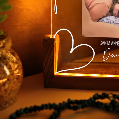 KİŞİYE ÖZEL YATAY FOTOĞRAFLI &quot;ANNEM VE BİZ&quot; LED GECE LAMBASI