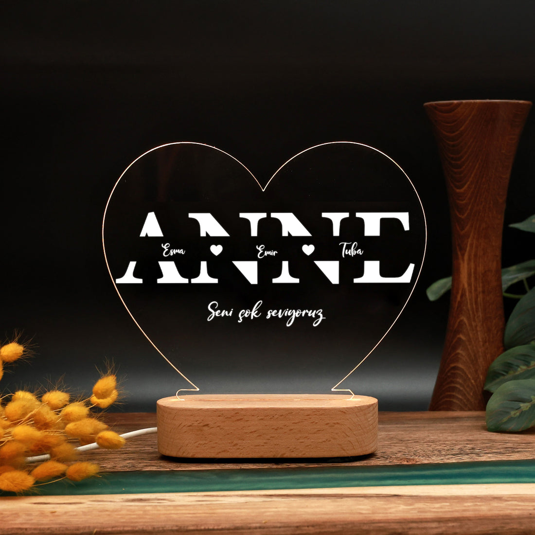 KİŞİYE ÖZEL KALP ANNE LED GECE LAMBASI