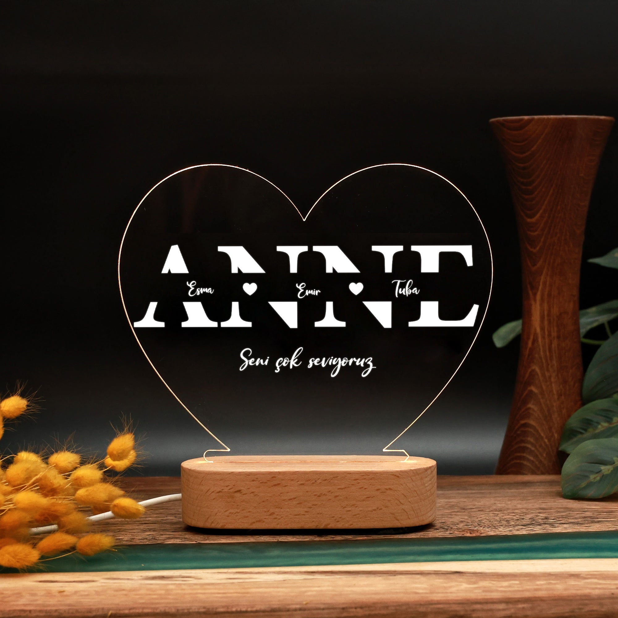 KİŞİYE ÖZEL KALP ANNE LED GECE LAMBASI