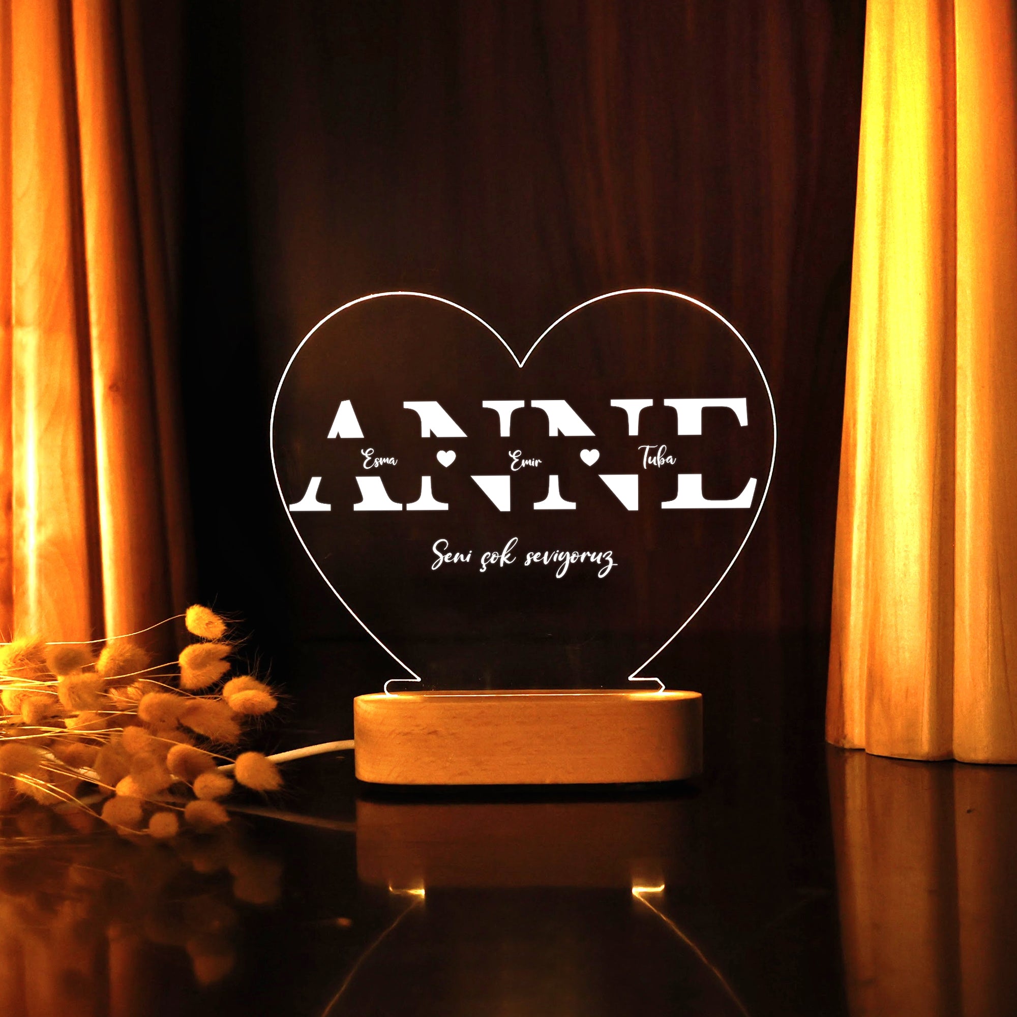 KİŞİYE ÖZEL KALP ANNE LED GECE LAMBASI