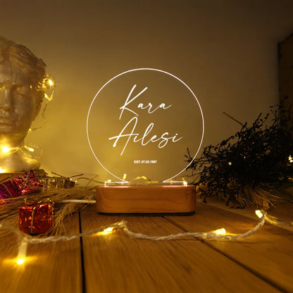 KİŞİYE ÖZEL AİLE SOYADI YAZILI LED IŞIKLI GECE LAMBASI