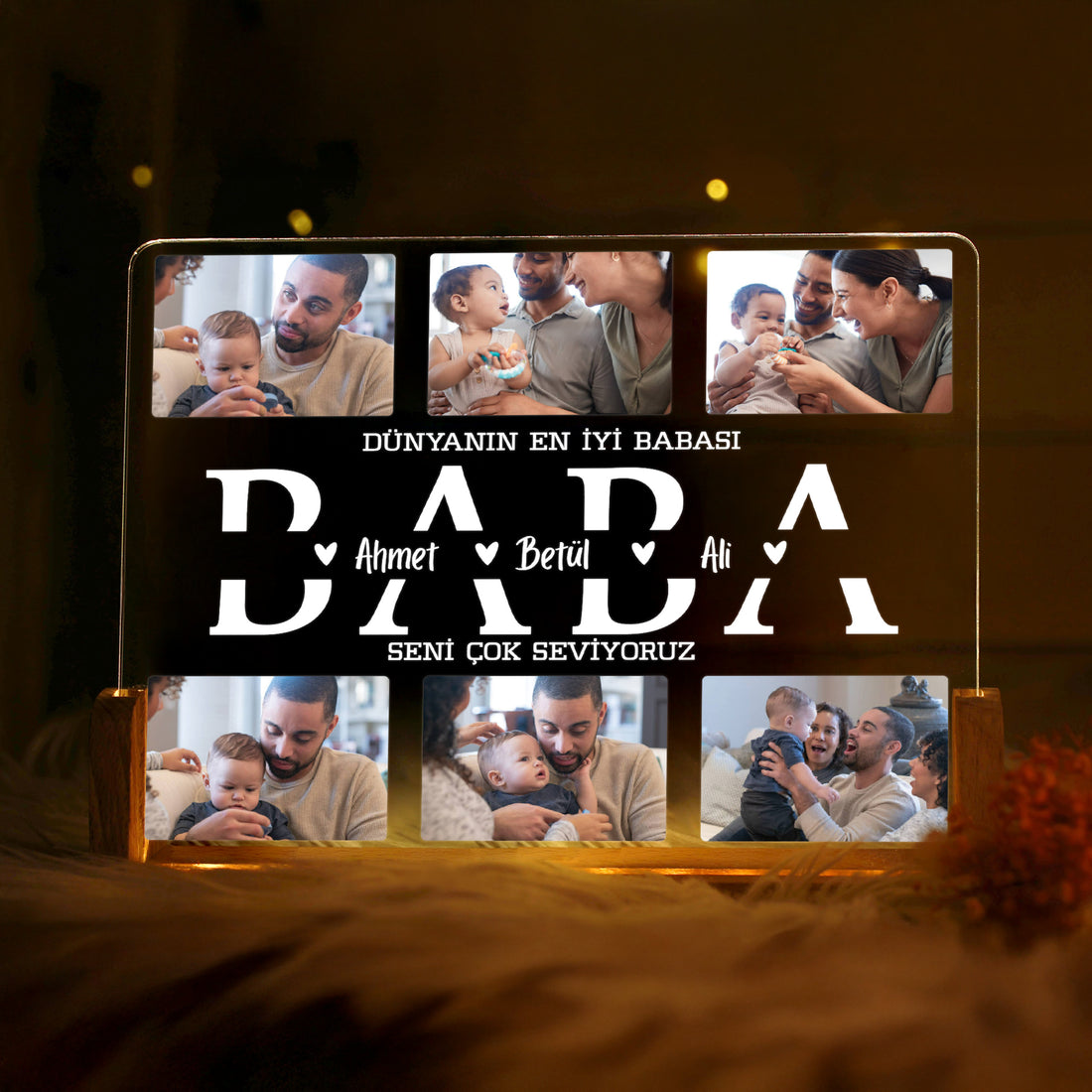 KİŞİYE ÖZEL &quot;BABA&quot; YAZILI LED IŞIKLI FOTOĞRAFLI GECE LAMBASI