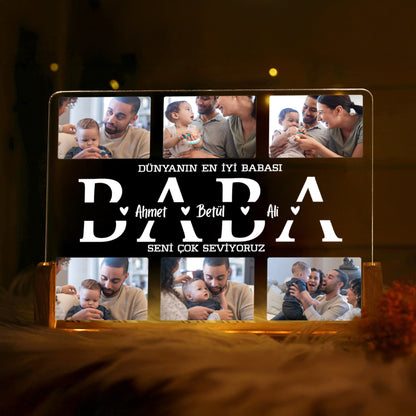 KİŞİYE ÖZEL &quot;BABA&quot; YAZILI LED IŞIKLI FOTOĞRAFLI GECE LAMBASI