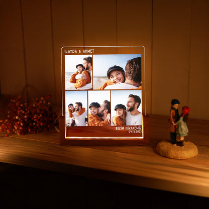 KİŞİYE ÖZEL &quot;BİZİM HİKAYEMİZ&quot; TEMALI ÇİFT FOTOĞRAF GECE LAMBASI