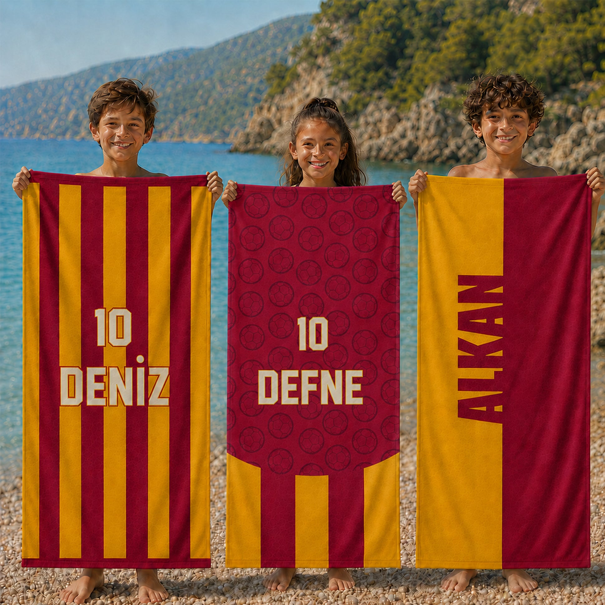 Kişiye Özel Sarı-Kırmızı Plaj Havlusu
