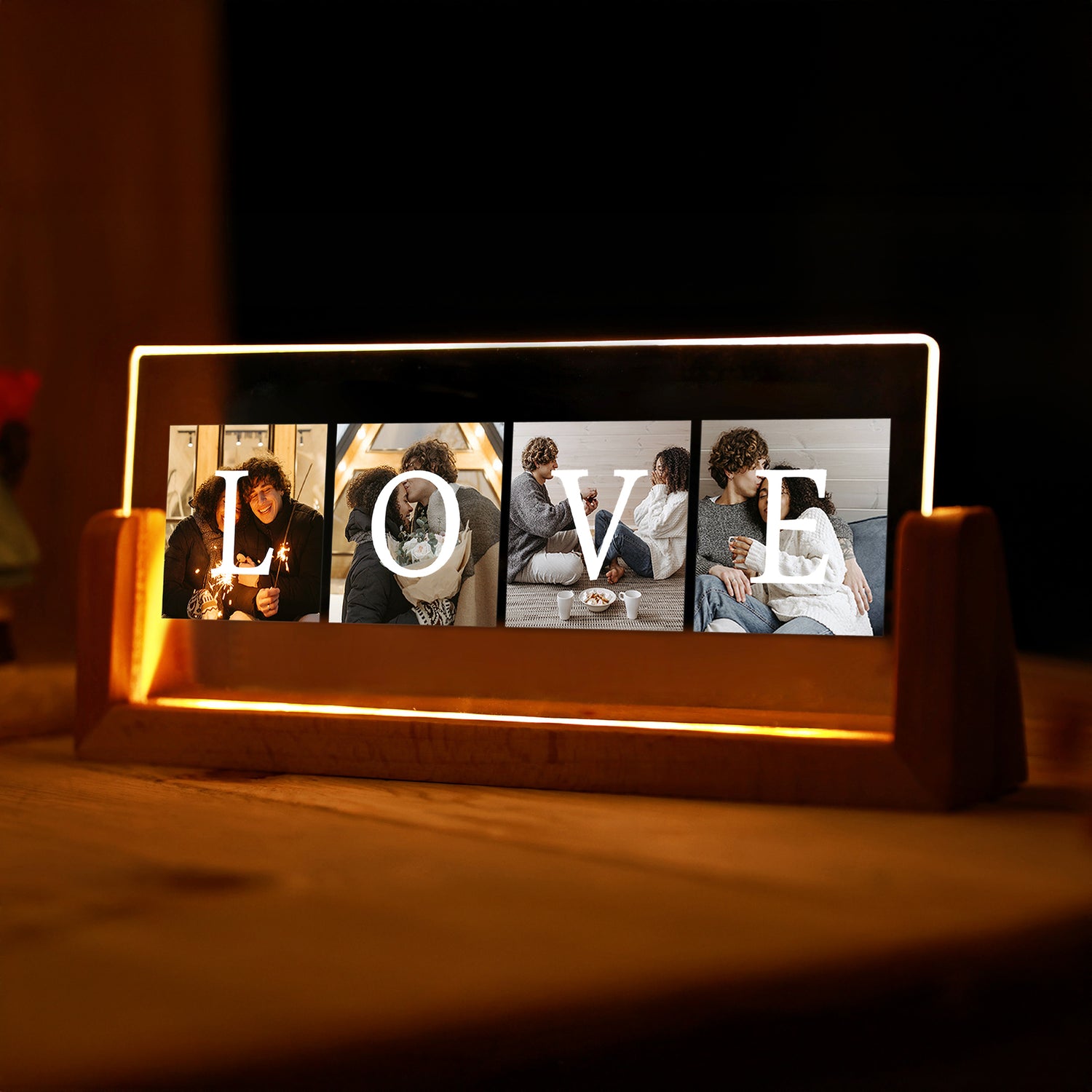 KİŞİYE ÖZEL LOVE YAZILI FOTOĞRAFLI YATAY LED GECE LAMBASI