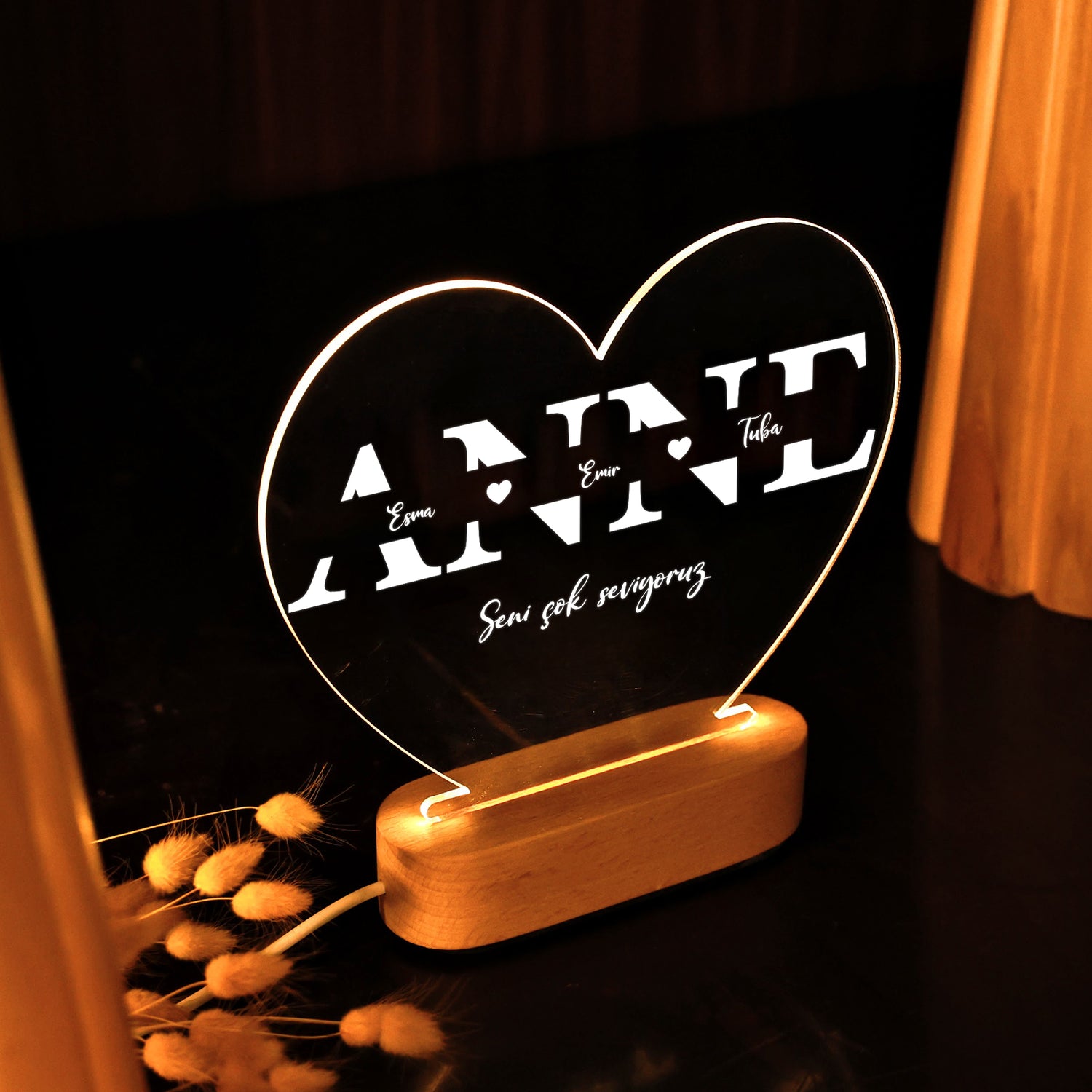 KİŞİYE ÖZEL KALP ANNE LED GECE LAMBASI