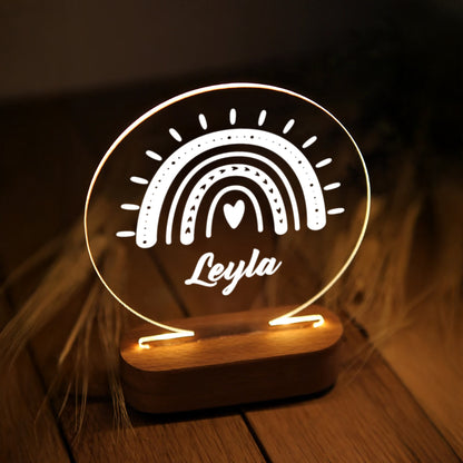 KİŞİYE ÖZEL GÖKKUŞAĞI DESENLİ YUVARLAK LED AKRİLİK GECE LAMBASI