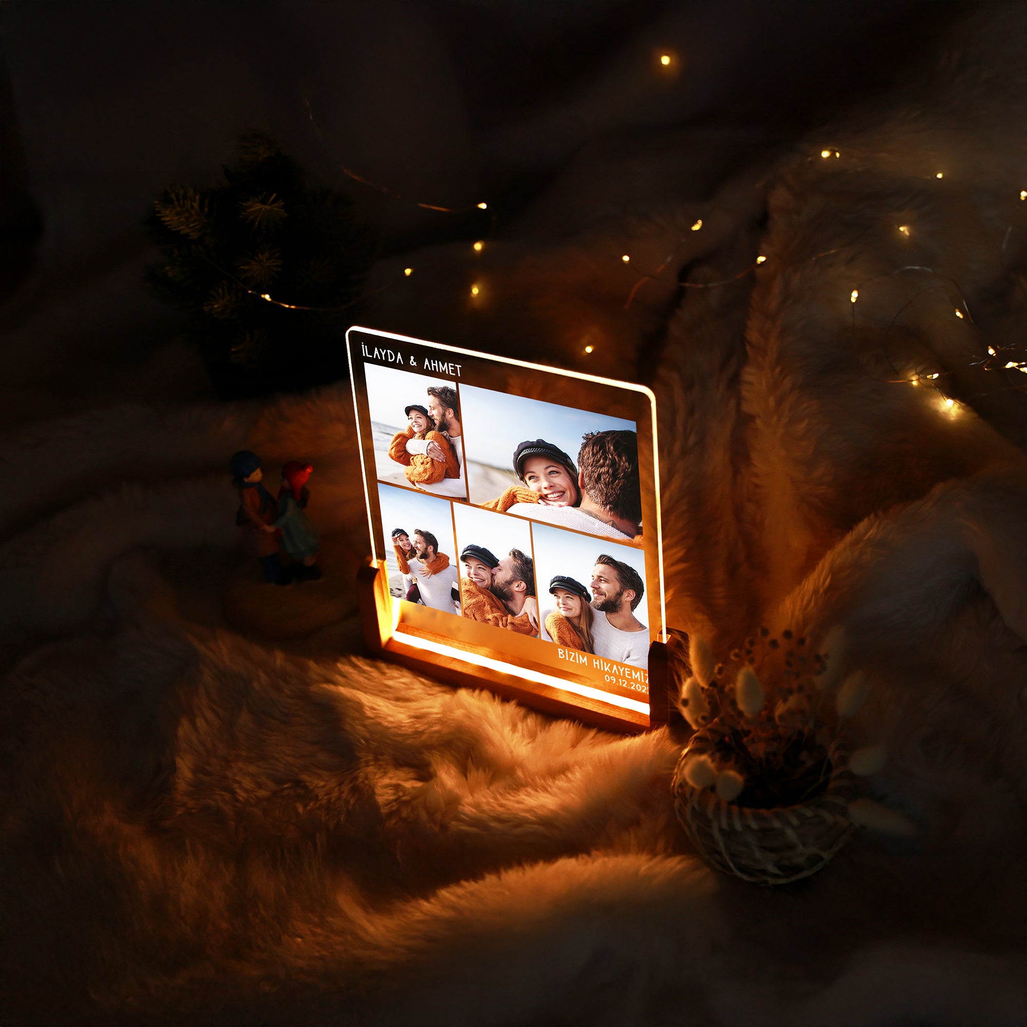KİŞİYE ÖZEL &quot;BİZİM HİKAYEMİZ&quot; TEMALI ÇİFT FOTOĞRAF GECE LAMBASI