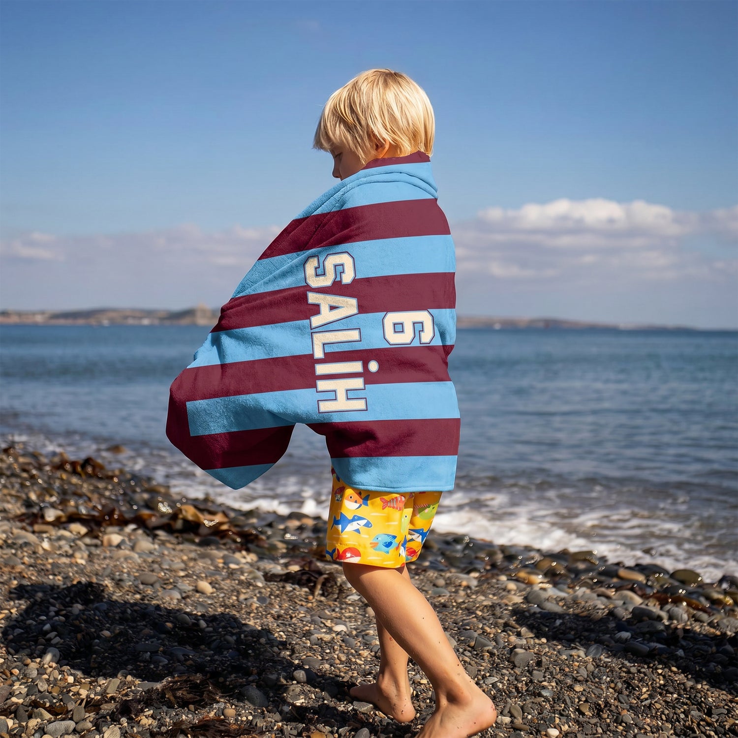 Kişiye Özel Bordo-Mavi Plaj Havlusu