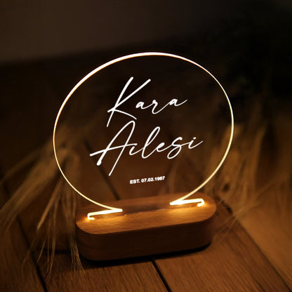 KİŞİYE ÖZEL AİLE SOYADI YAZILI LED IŞIKLI GECE LAMBASI