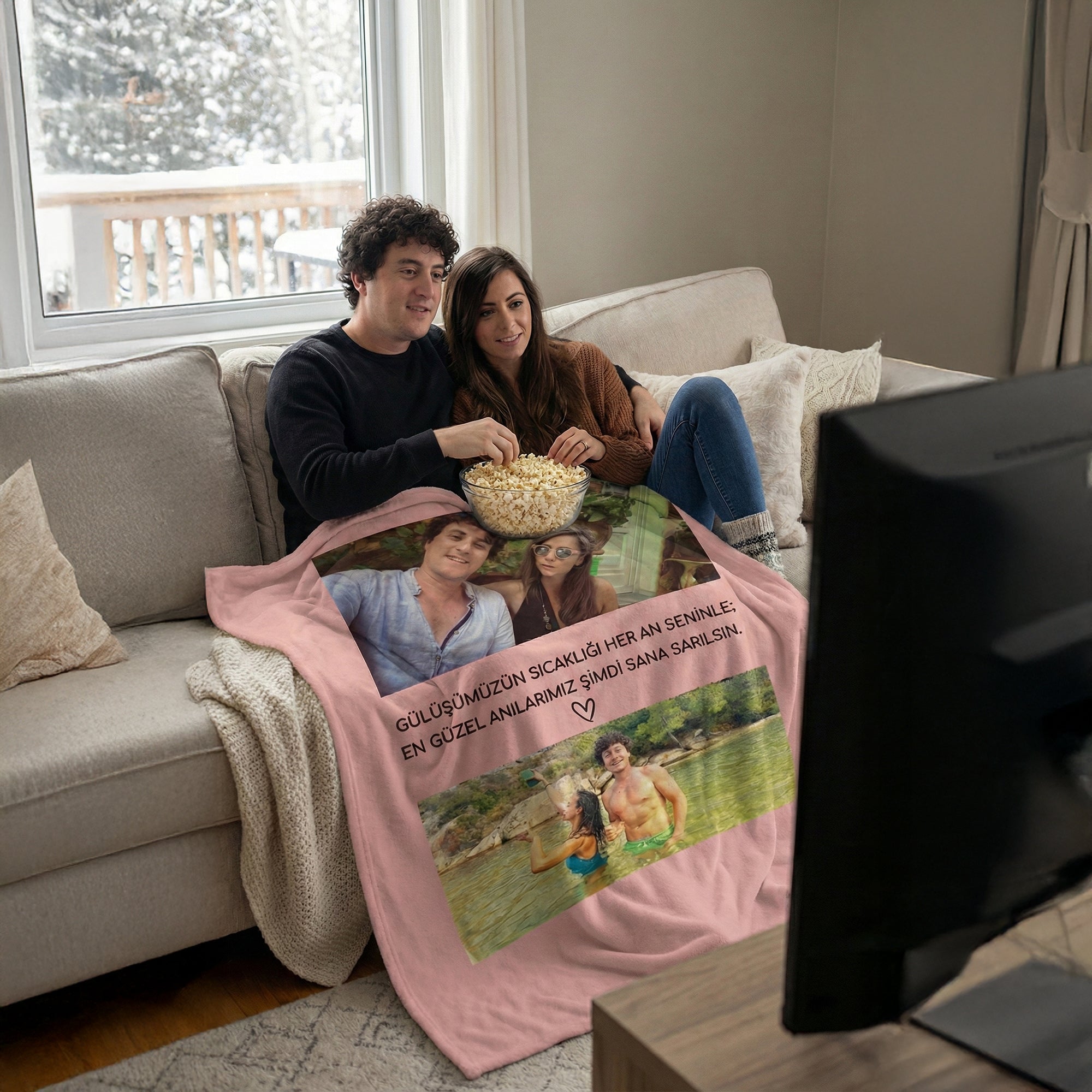 Sevgililer Gününe Özel Resim Kolajlı Battaniye