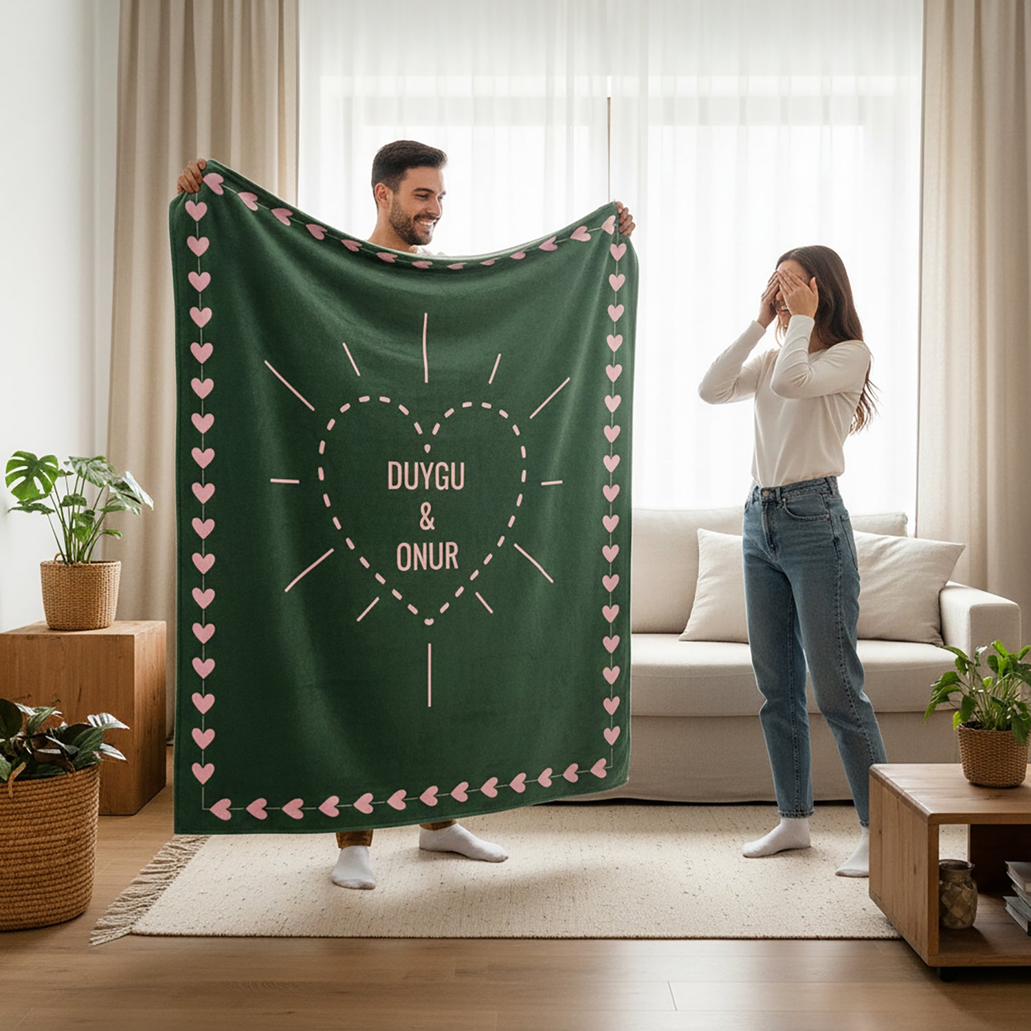 Kalpli İsimli Çift Battaniyesi