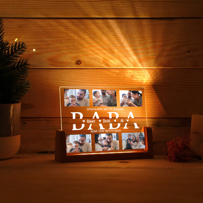 KİŞİYE ÖZEL &quot;BABA&quot; YAZILI LED IŞIKLI FOTOĞRAFLI GECE LAMBASI