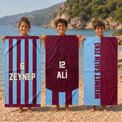 Kişiye Özel Bordo-Mavi Plaj Havlusu