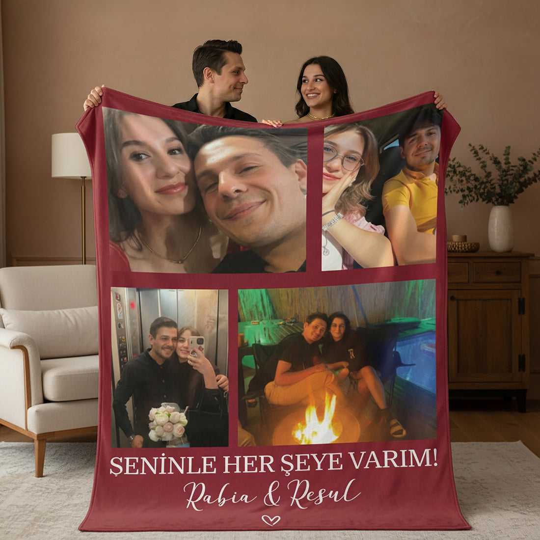 Sevgililer Gününe Özel Resim Kolajlı Battaniye