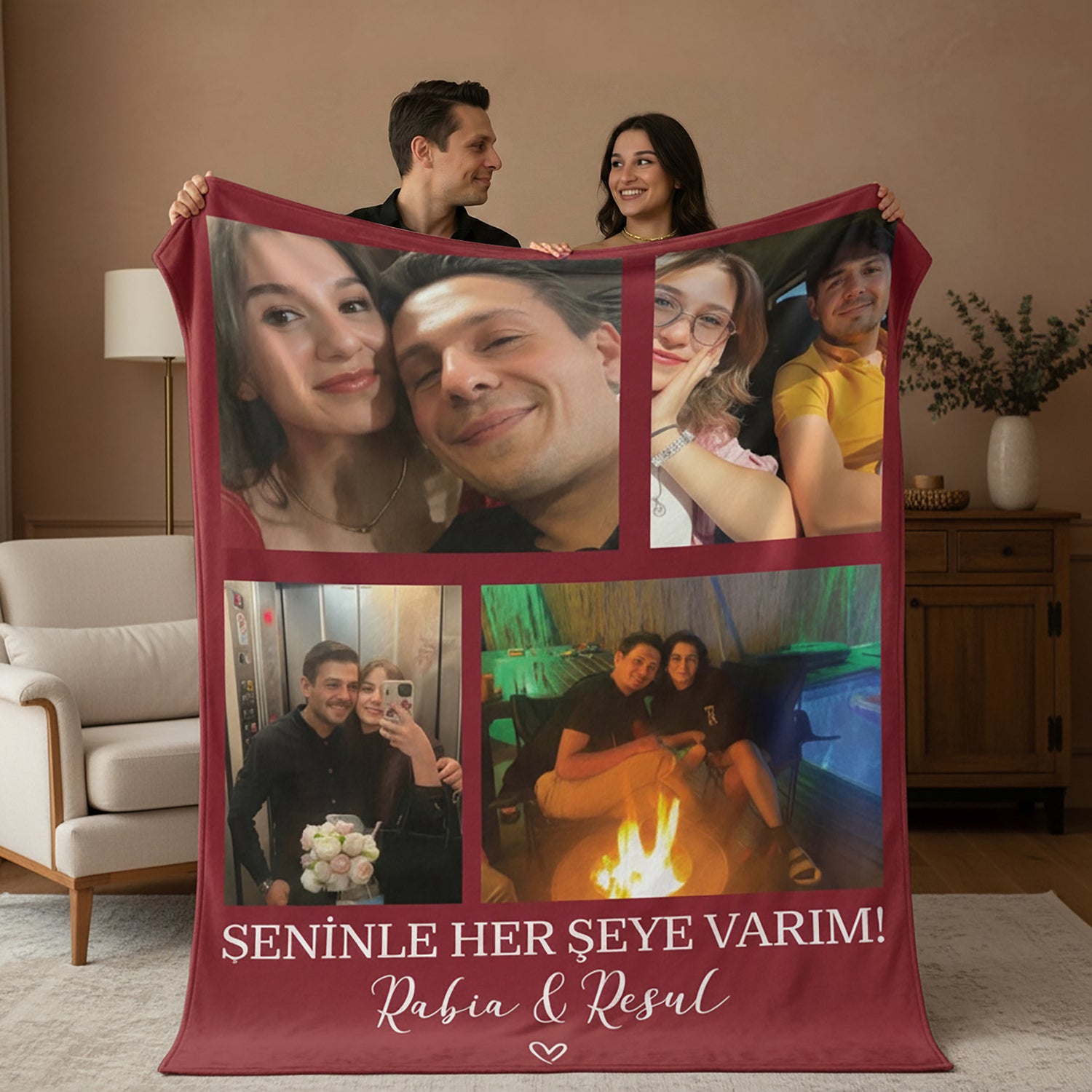 Sevgililer Gününe Özel Resim Kolajlı Battaniye