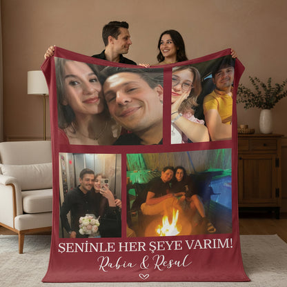 Sevgililer Gününe Özel Resim Kolajlı Battaniye