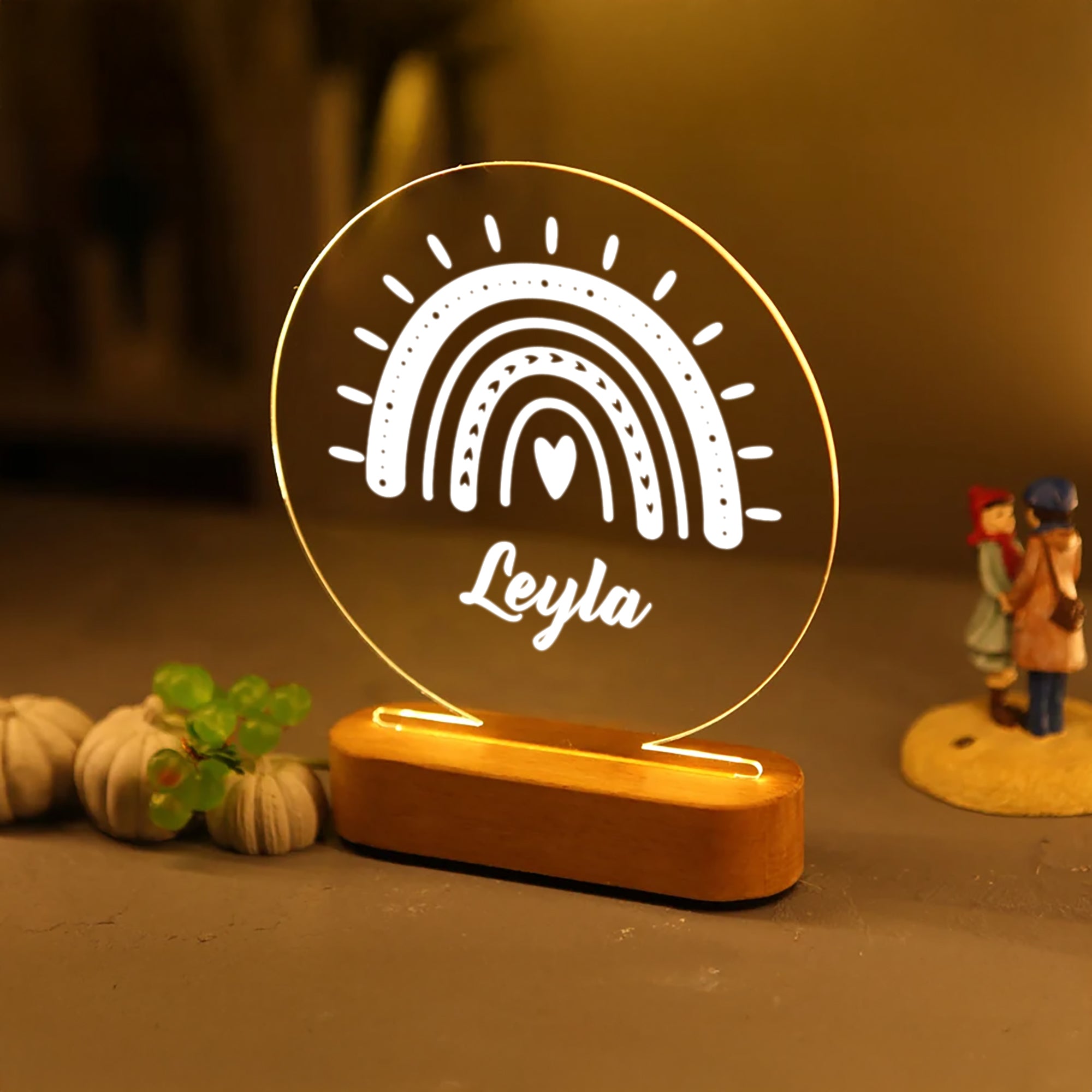 KİŞİYE ÖZEL GÖKKUŞAĞI DESENLİ YUVARLAK LED AKRİLİK GECE LAMBASI