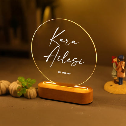 KİŞİYE ÖZEL AİLE SOYADI YAZILI LED IŞIKLI GECE LAMBASI