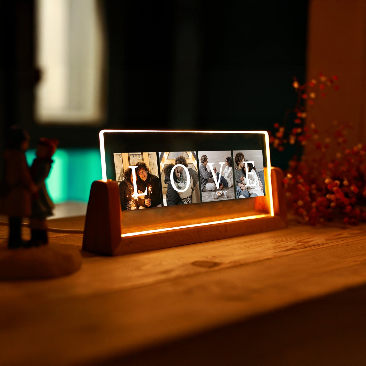KİŞİYE ÖZEL LOVE YAZILI FOTOĞRAFLI YATAY LED GECE LAMBASI