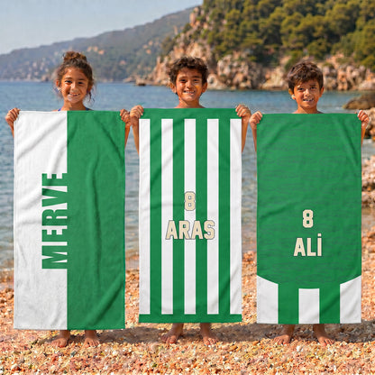Kişiye Özel Yeşil-Beyaz Plaj Havlusu