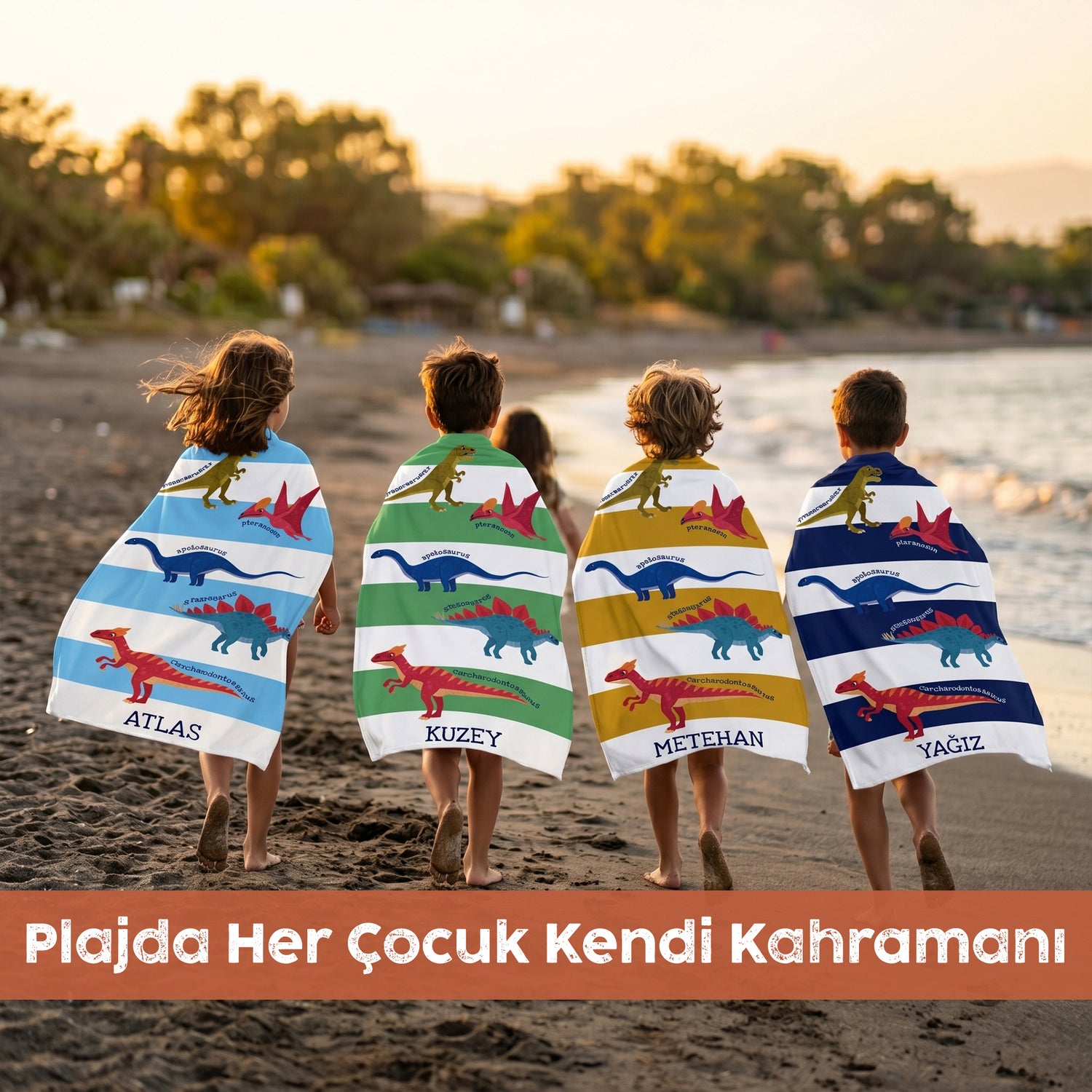 Kişiye Özel "Minik Kaşifler: Dinozor Dünyası" Plaj Havlusu – Bonibom Özel Koleksiyonu
