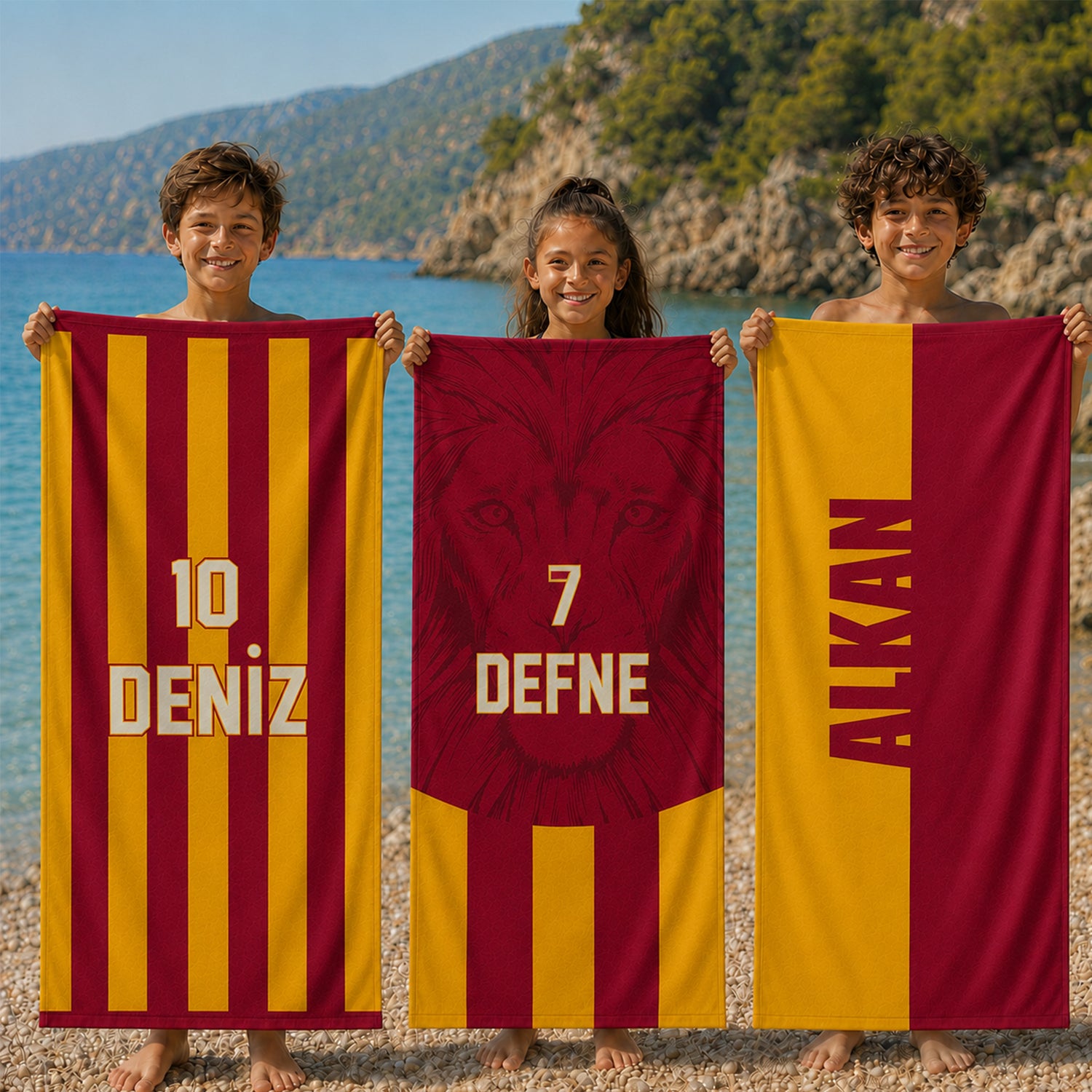 Kişiye Özel Sarı-Kırmızı Plaj Havlusu