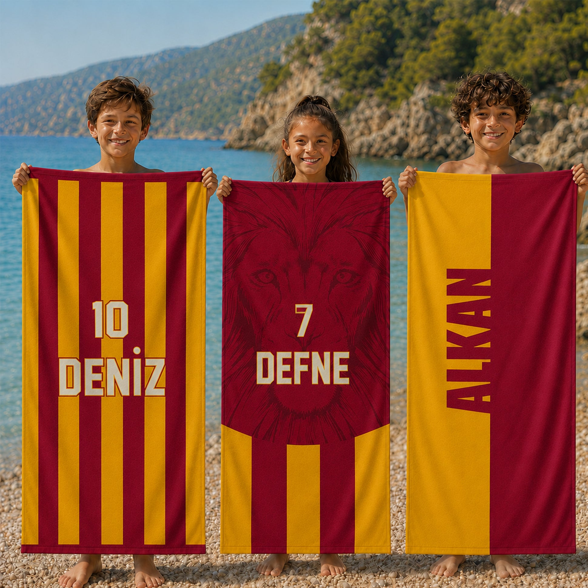 Kişiye Özel Sarı-Kırmızı Plaj Havlusu