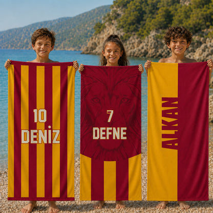 Kişiye Özel Sarı-Kırmızı Plaj Havlusu