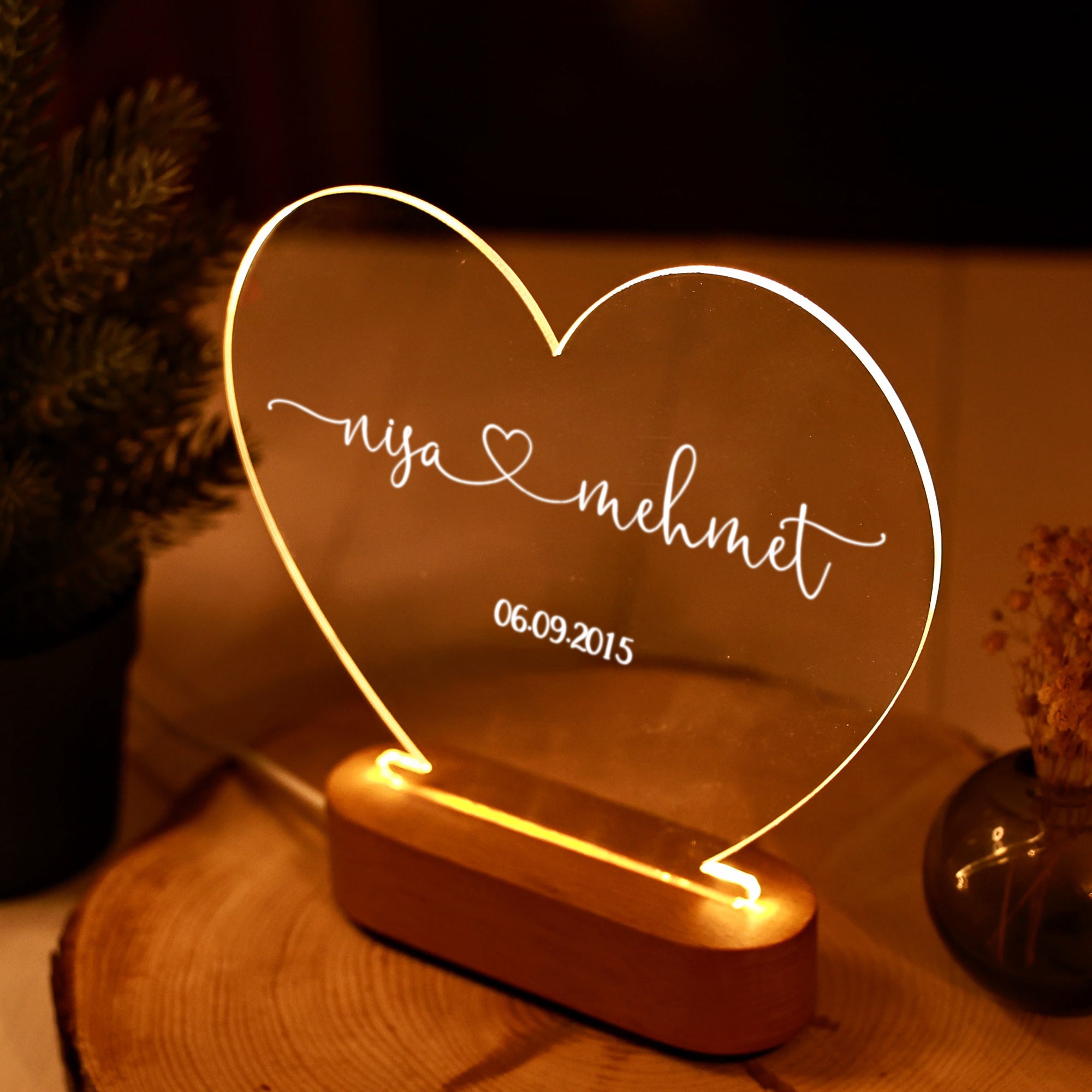 KİŞİYE ÖZEL KALP LED GECE LAMBASI