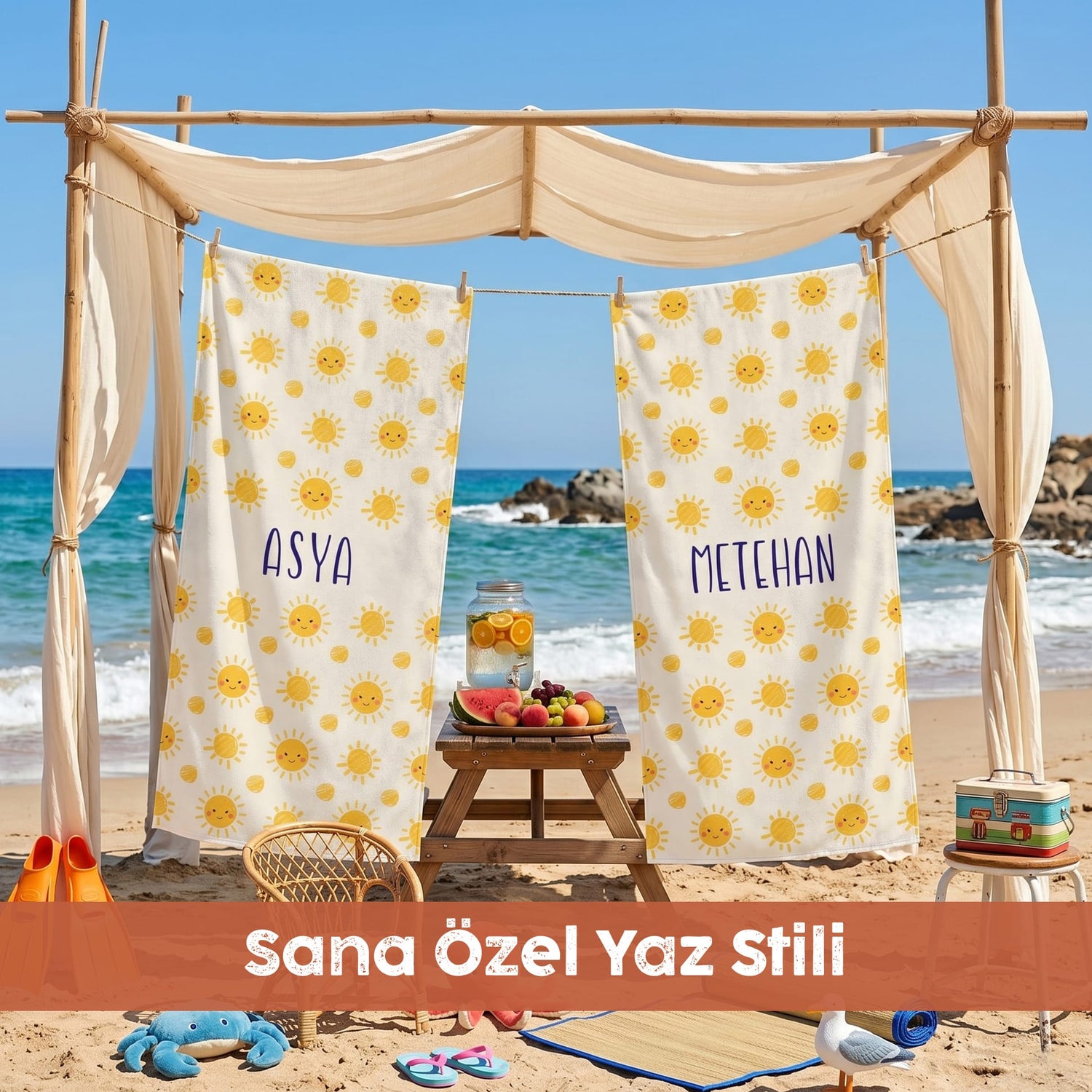 Kişiye Özel "Gülen Güneş" Retro Çocuk Havlusu