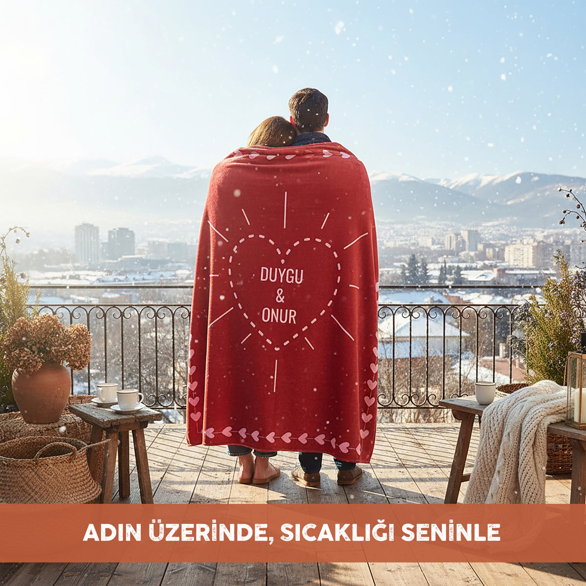 Bonibom Kişiye Özel İsimli Kalp Battaniyesi