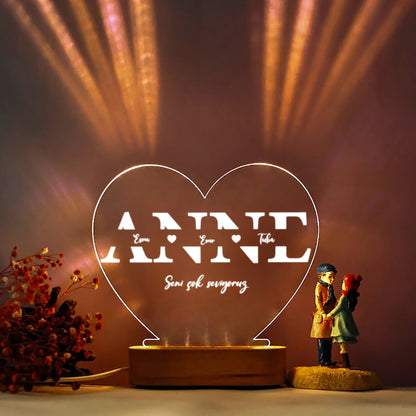 KİŞİYE ÖZEL KALP ANNE LED GECE LAMBASI