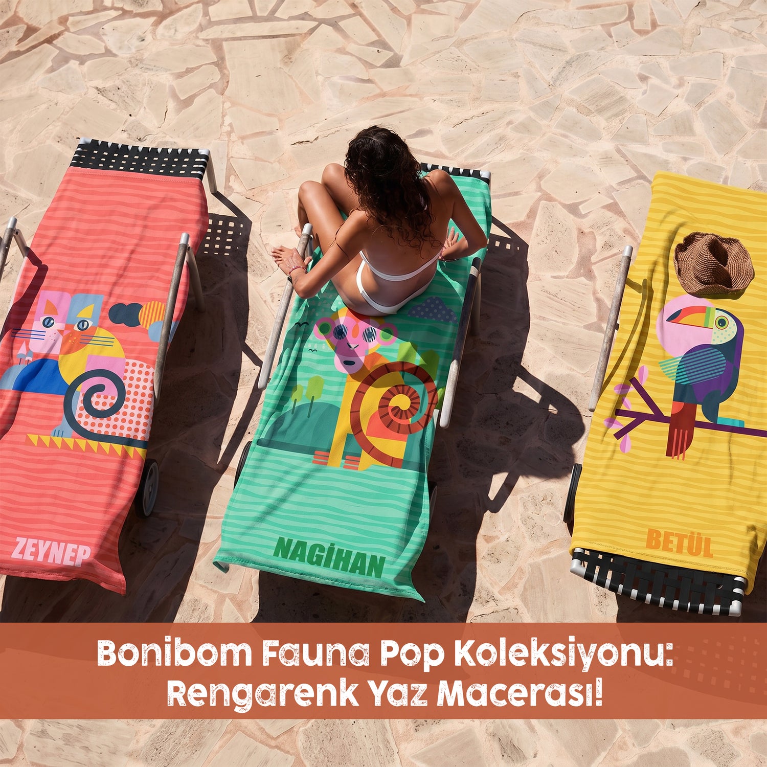 Kişiye Özel "Fauna Pop"Serisi Plaj Havlusu - Bonibom Özel Koleksiyonu