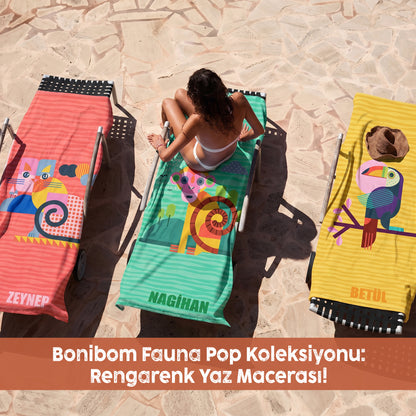 Kişiye Özel "Fauna Pop"Serisi Plaj Havlusu - Bonibom Özel Koleksiyonu
