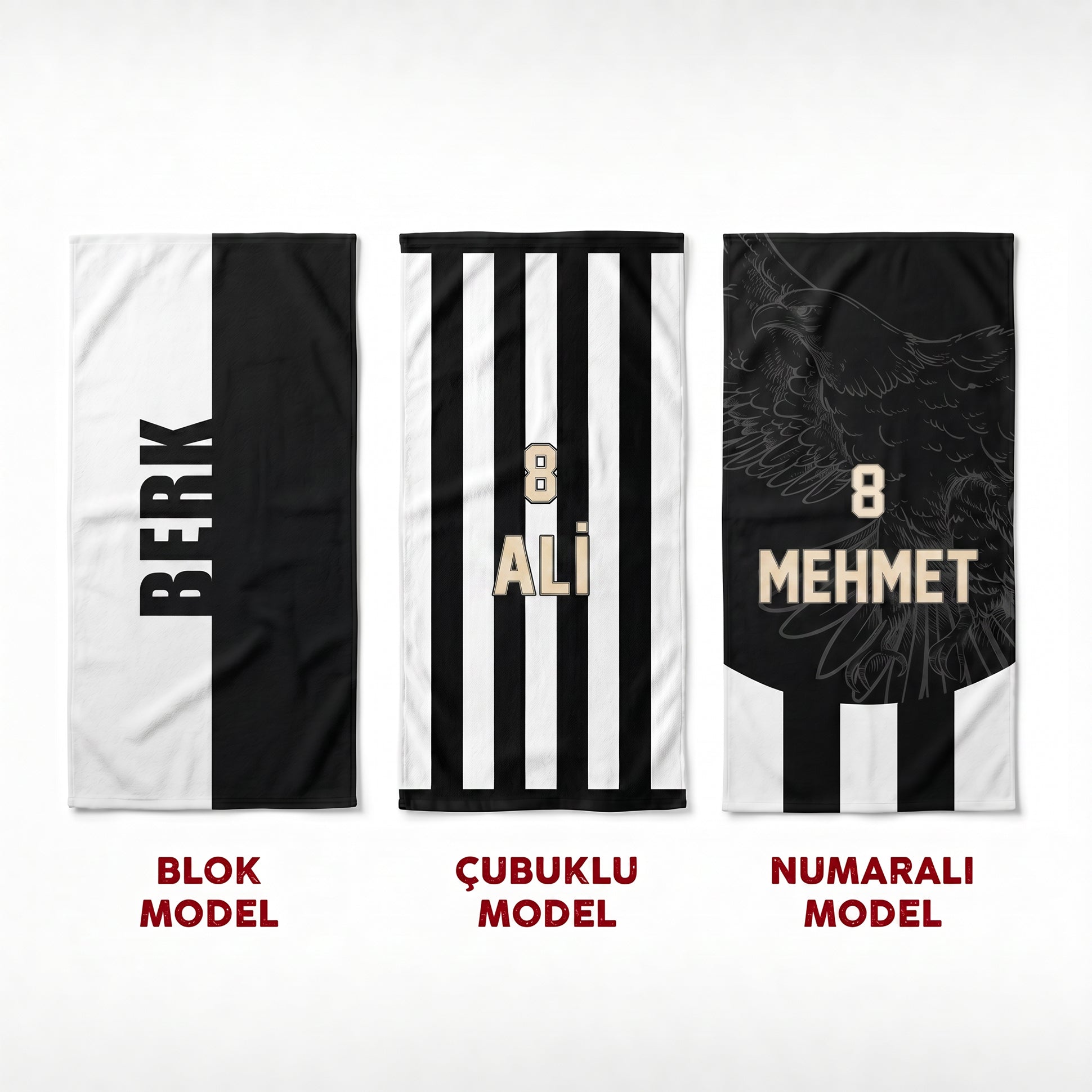 Kişiye Özel Siyah-Beyaz Plaj Havlusu
