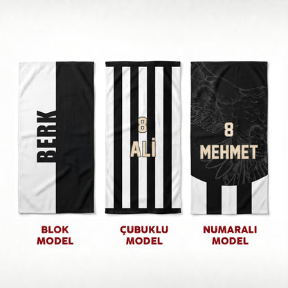 Kişiye Özel Siyah-Beyaz Plaj Havlusu