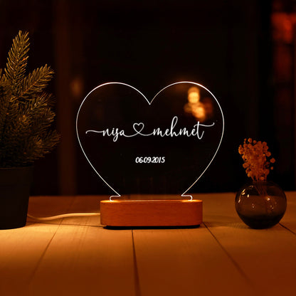 KİŞİYE ÖZEL KALP LED GECE LAMBASI