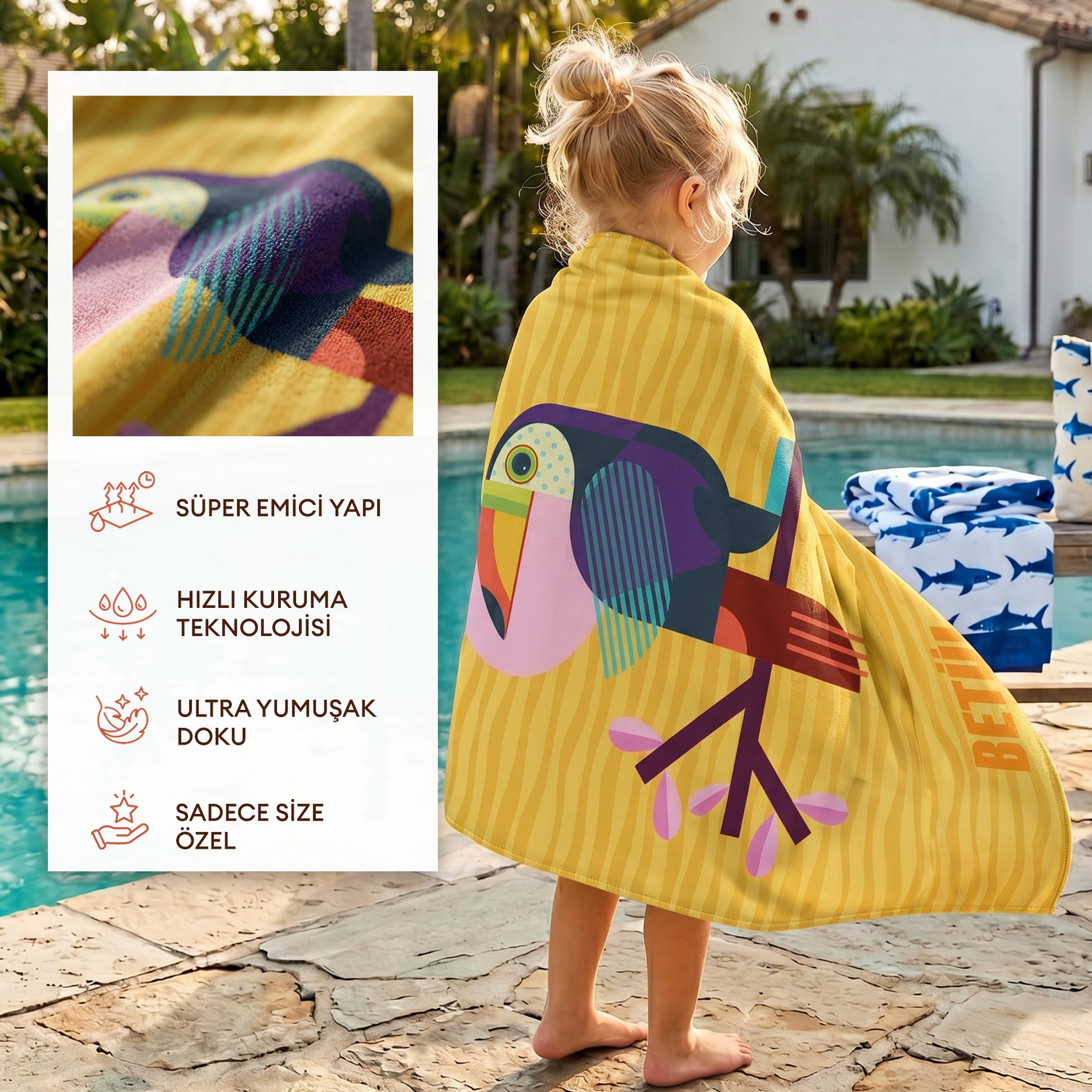 Kişiye Özel "Fauna Pop"Serisi Plaj Havlusu - Bonibom Özel Koleksiyonu