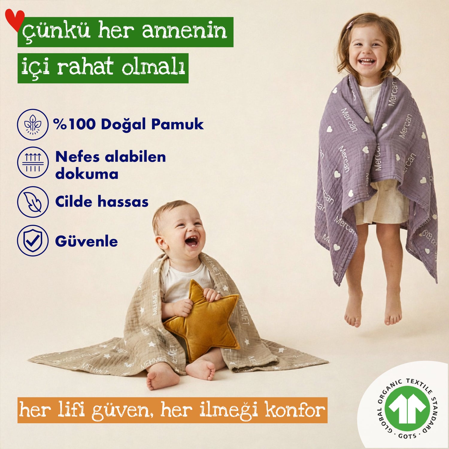 Kişiye Özel %100 Pamuk Müslin Battaniye