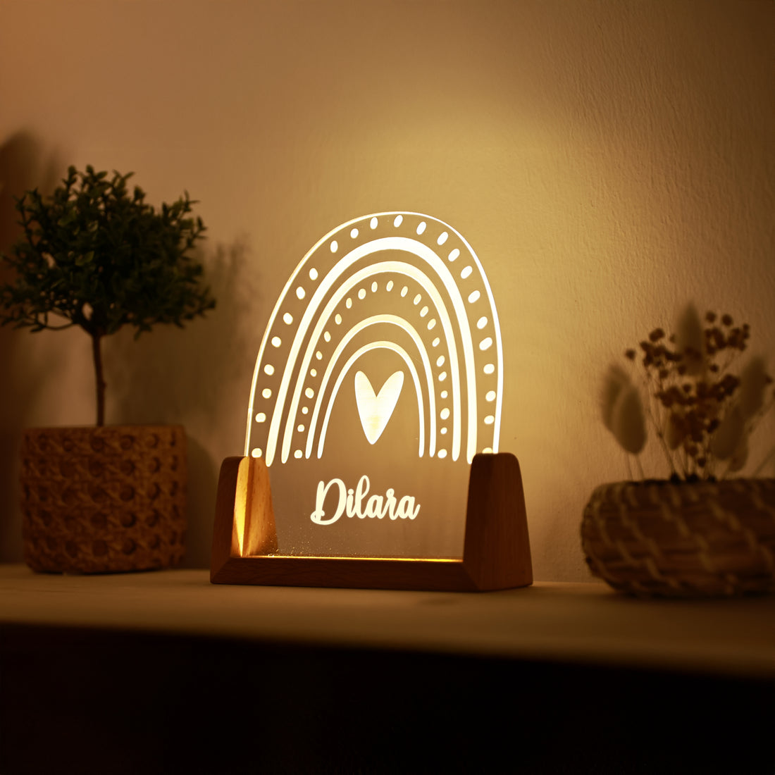 KİŞİYE ÖZEL AHŞAP TABANLI GÖKKUŞAĞI LED GECE LAMBASI