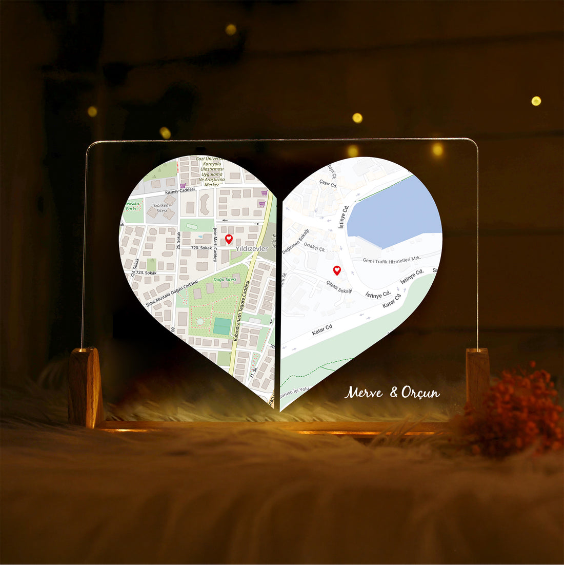 KİŞİYE ÖZEL KALP HARİTA GECE LAMBASI