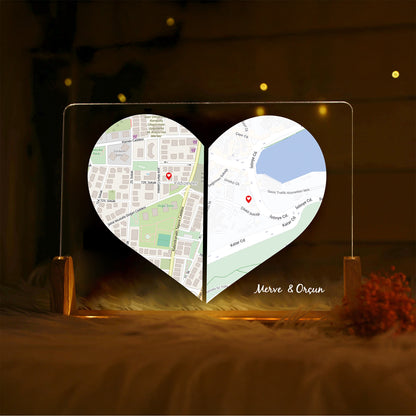 KİŞİYE ÖZEL KALP HARİTA GECE LAMBASI