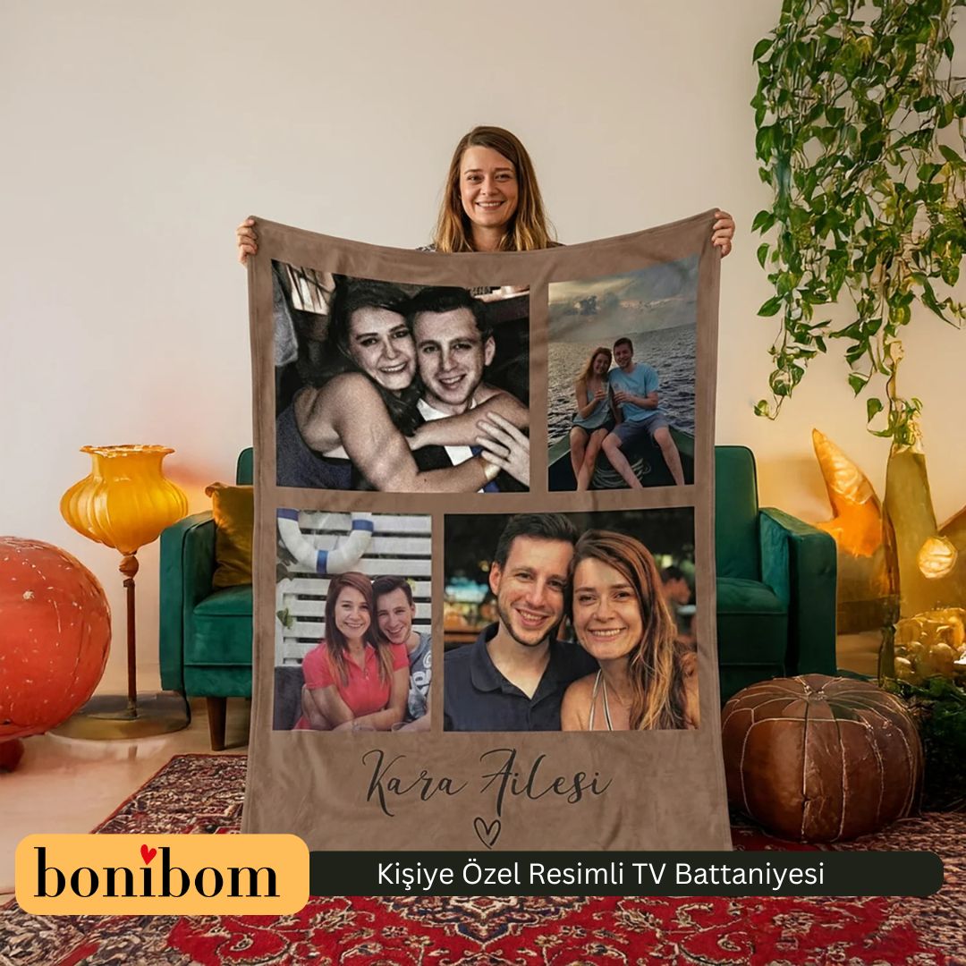 Sevgililer Gününe Özel Resim Kolajlı Battaniye