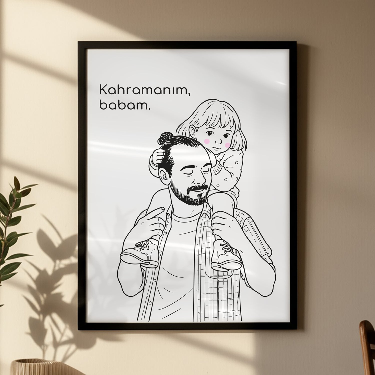 Kişileştirilebilir Kağıt Baba ve Çocuk İllüstrasyon Posteri | Fotoğraftan Çizim Portre | Babalar Günü, Doğum Günü ve Özel Anlar İçin Benzersiz Duvar Sanatı